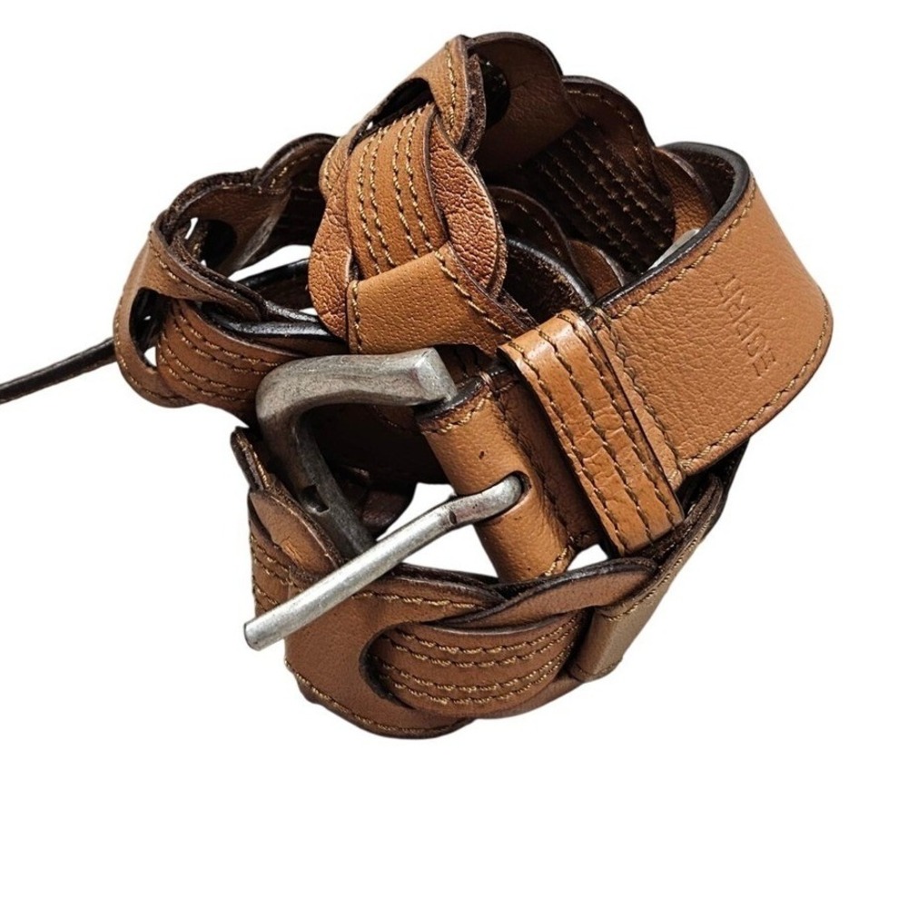 Esprit Braided Belt Womens Medium Tan Brown‎ Buffalo Leather Boho Western Style